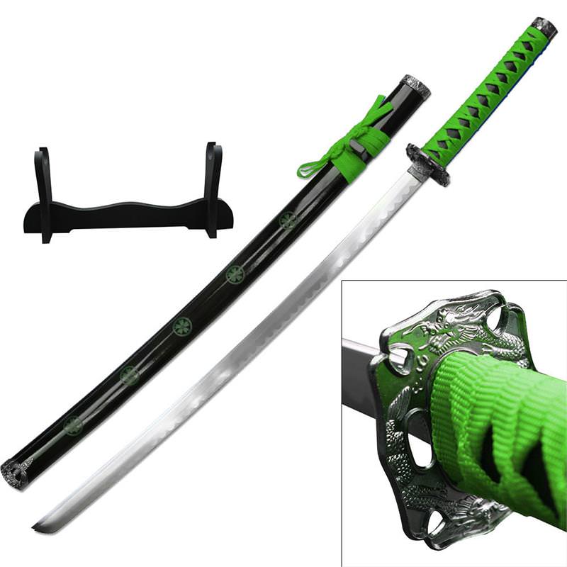 Dragon Sakura Samurai Sword With Stand Carbon Steel Blade Green - Tophatter's Army Products & Self Defense Collectible Weapons - Tophatter Daily Deals